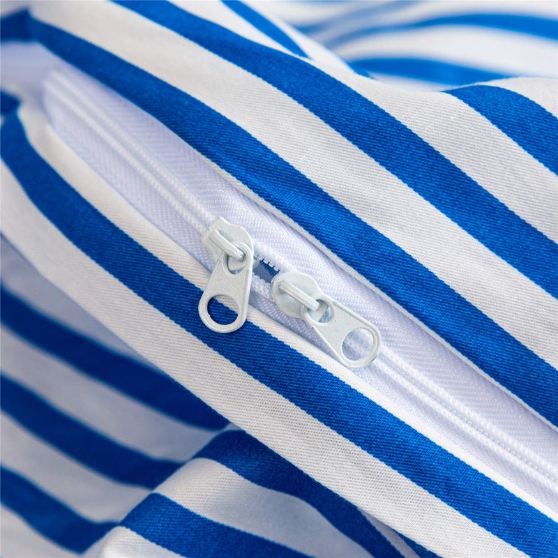 JELLYMONI 100% Natural Cotton 3pcs Striped Duvet Cover Sets,White Duvet Cover with Blue Stripes Pattern Printed Comforter Cover,with Zipper Closure & Corner Ties(Queen Size) - Image 4